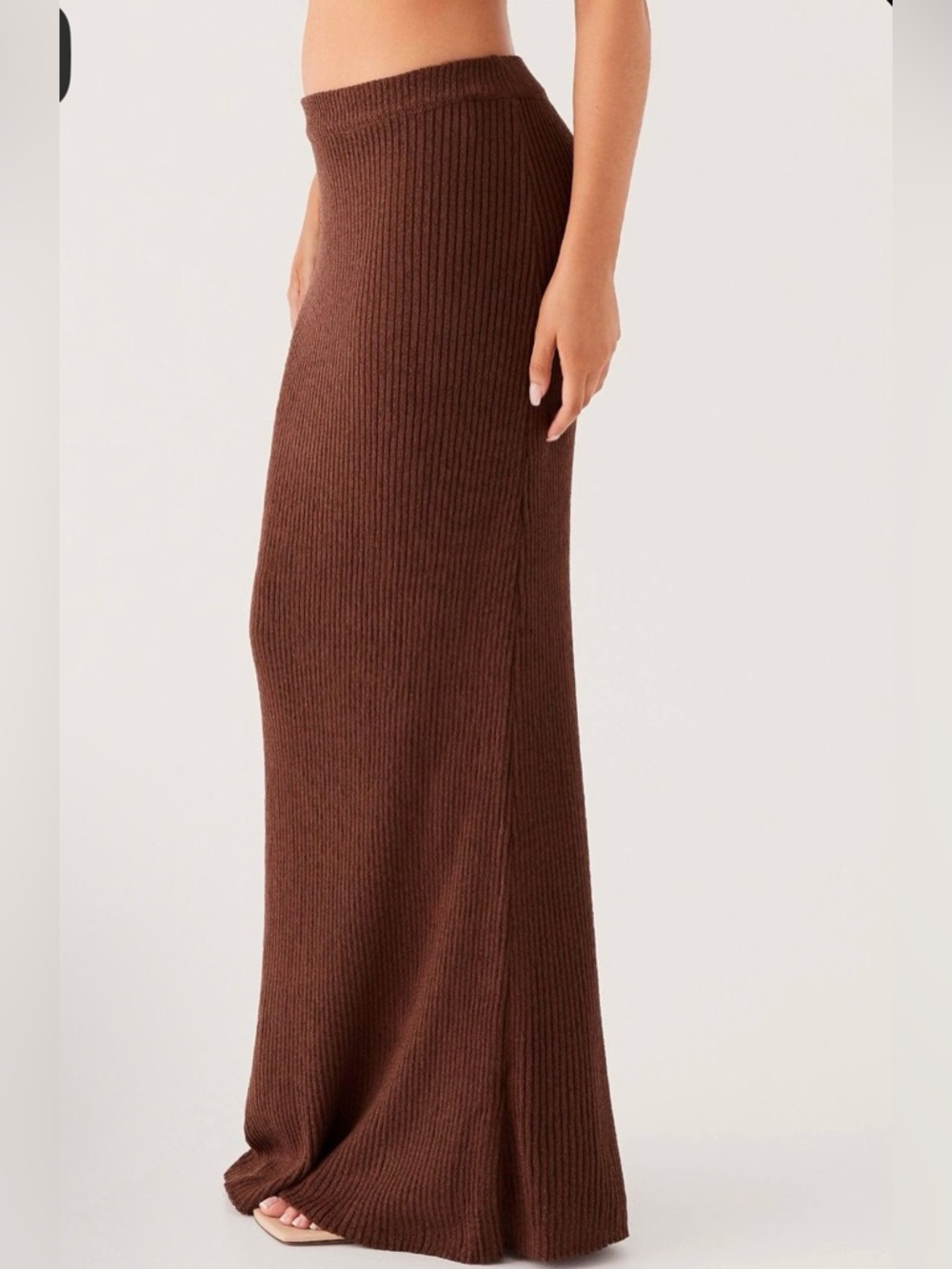 Peppermayo Chocolate Brown Ribbed Knit Skirt